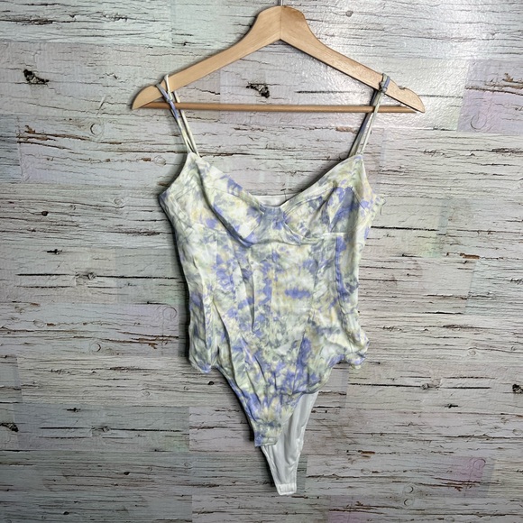 Zara Tops - Zara white blue tank top bodysuit NWT medium